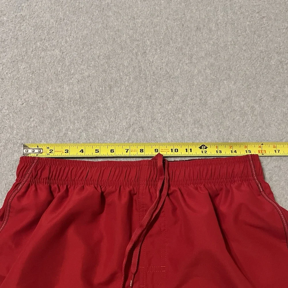 Nike Shorts Men's Large Red Swim Trunks Drawstring Pockets Swoosh Lined Cargo
